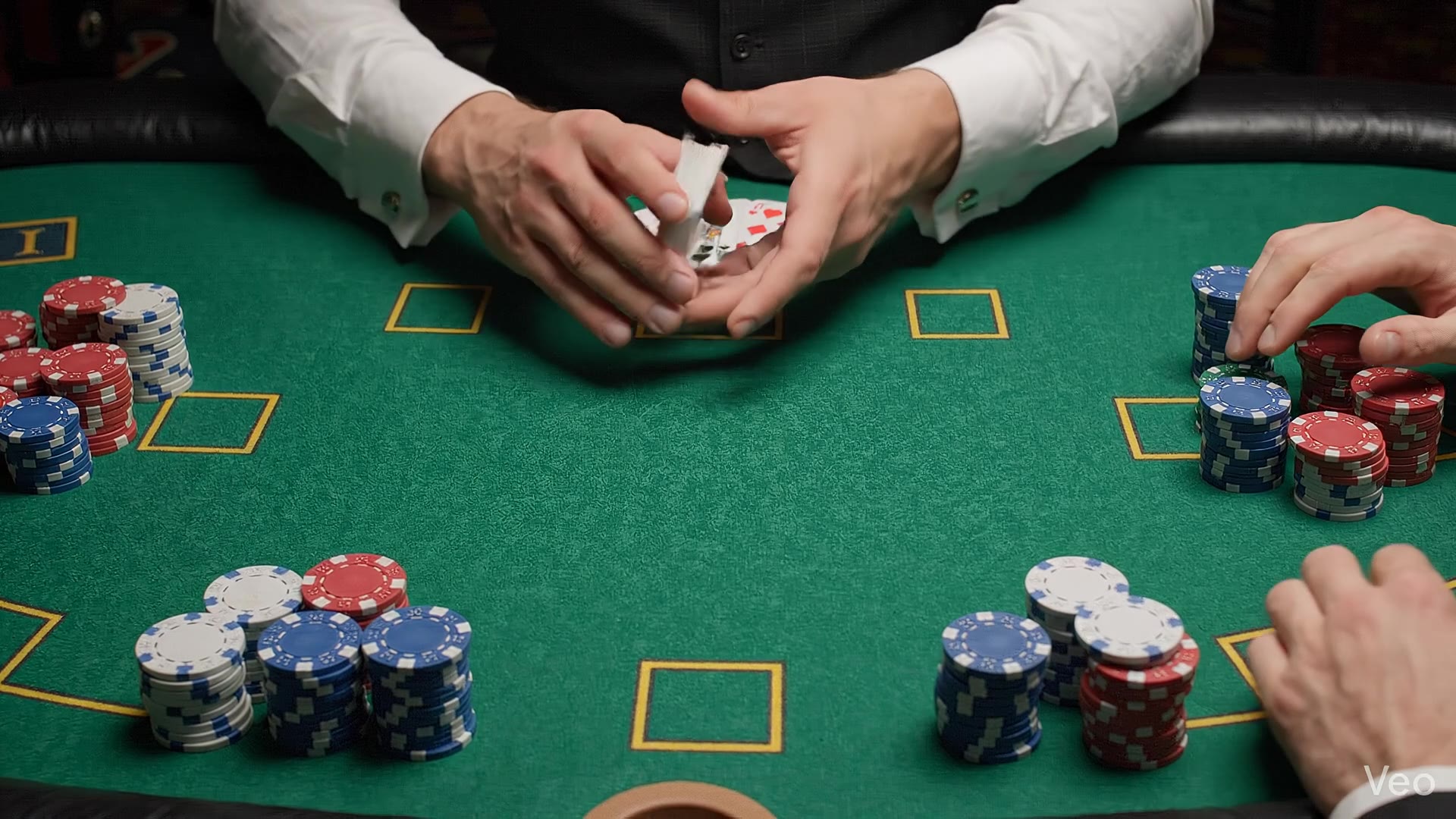 Poker chips spread across a felt table